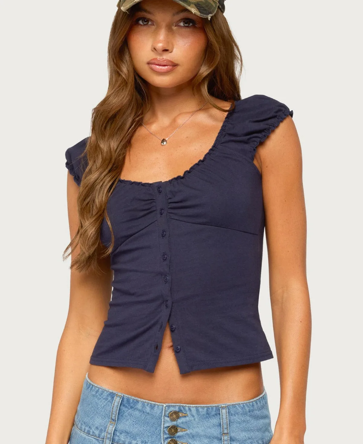 Mazzy Scoop Neck Short-Sleeve Ruched Top by Edikted