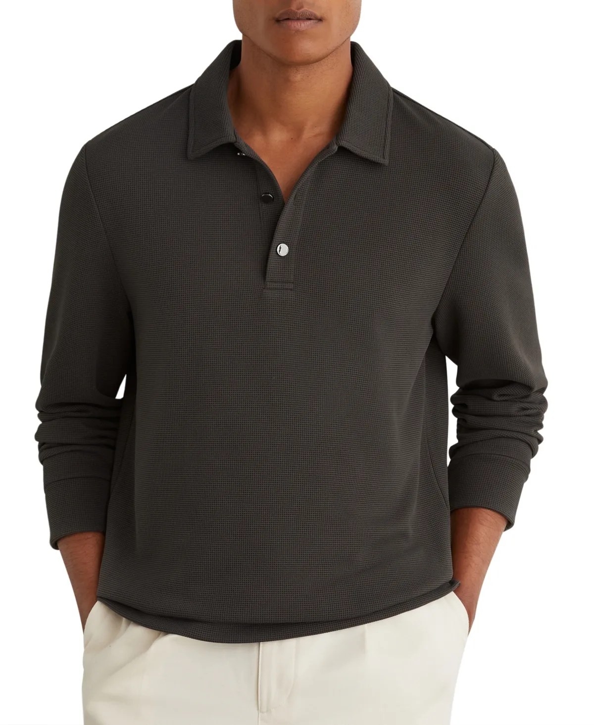 Alba Slim-Fit Micro-Waffle Textured Long-Sleeve Polo Shirt by Reiss
