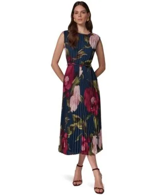 Cap Sleeve Floral Chiffon a Line Midi Dress by Donna Karan New York