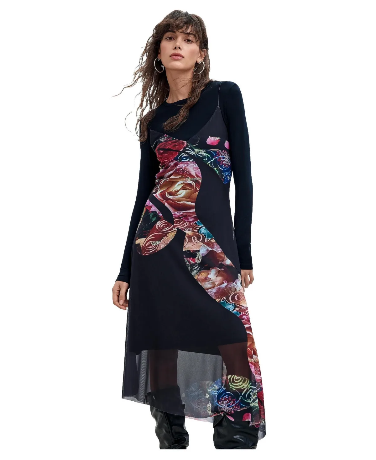 M. C. Lacroix Long-Sleeve Floral Asymmetric-Hem Dress by Desigual