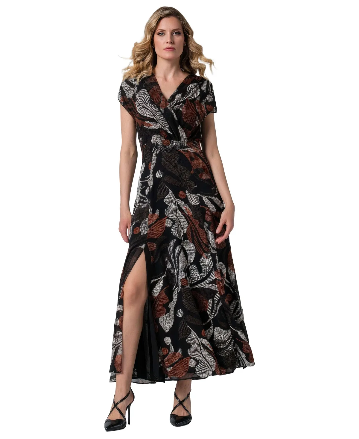 Lola Floral-Print Front Slit Surplice V-Neck Maxi Dress by Luna Fashion House