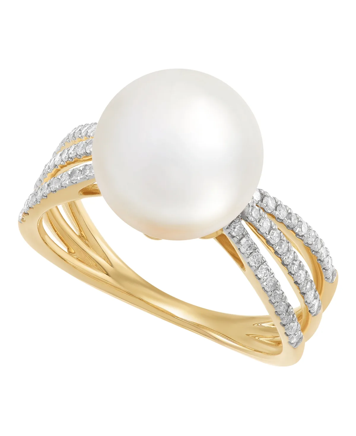 Cultured Pearl 10-11mm and Diamond Cocktail Ring (1/4 ct. t.w.) in 10K Yellow Gold