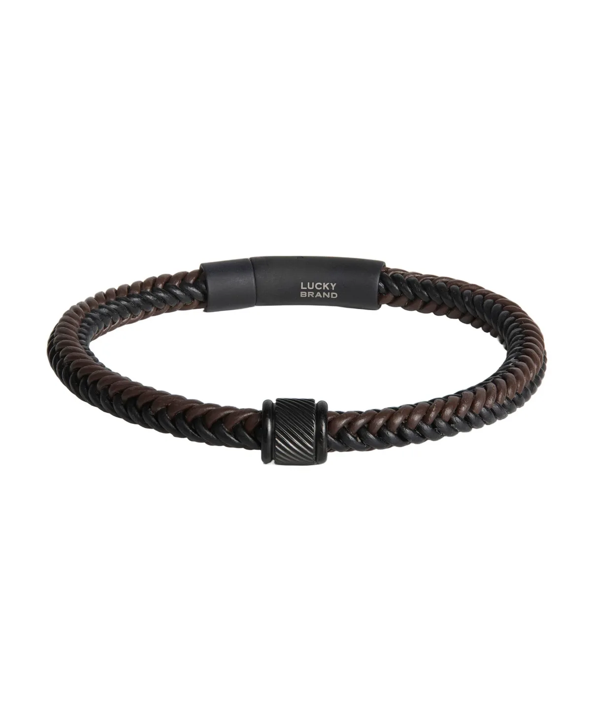 Braided Leather Black-Plated Stainless Steel Bracelet