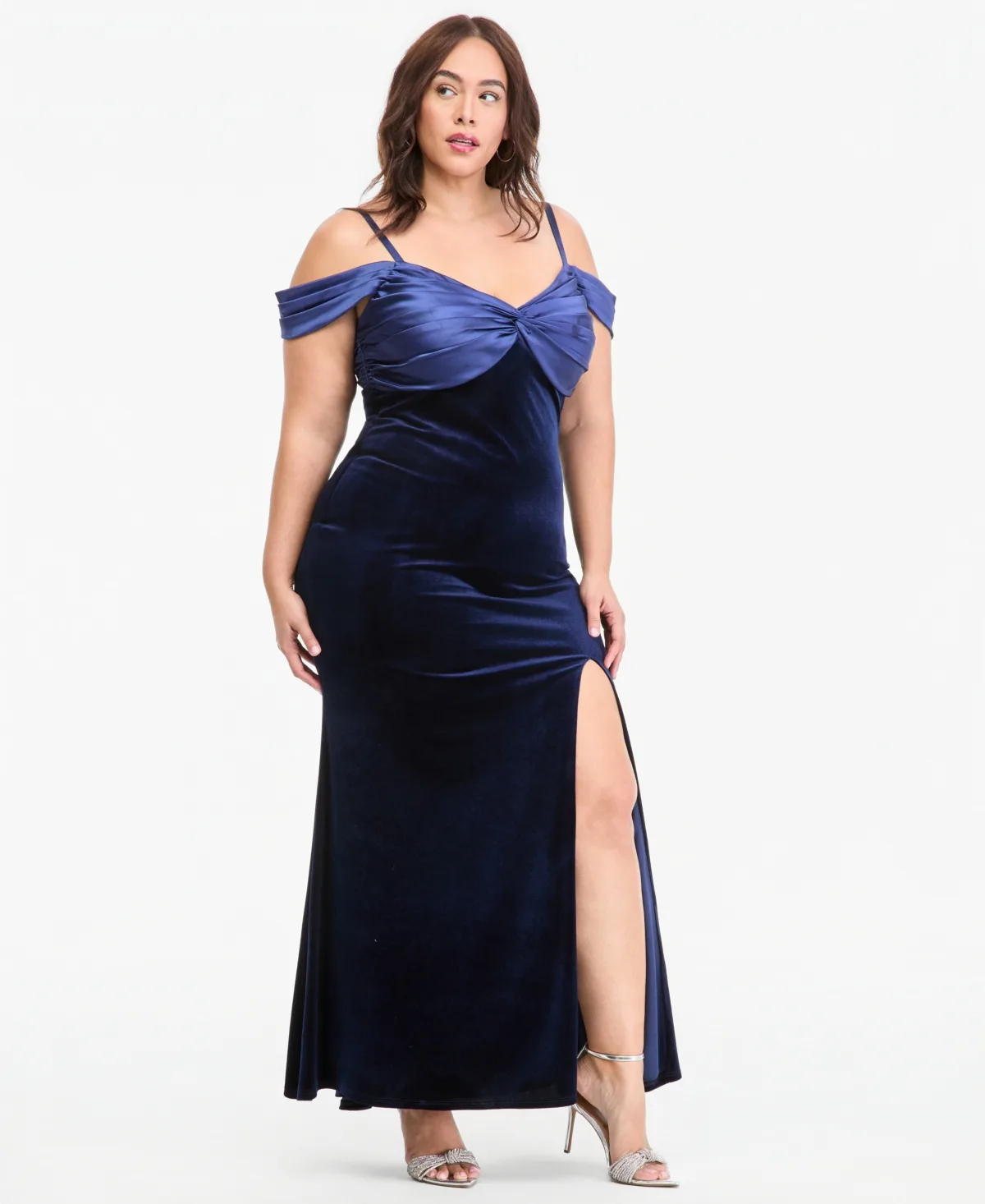 Off-the-Shoulder Velvet Side-Slit Gown by B Darlin