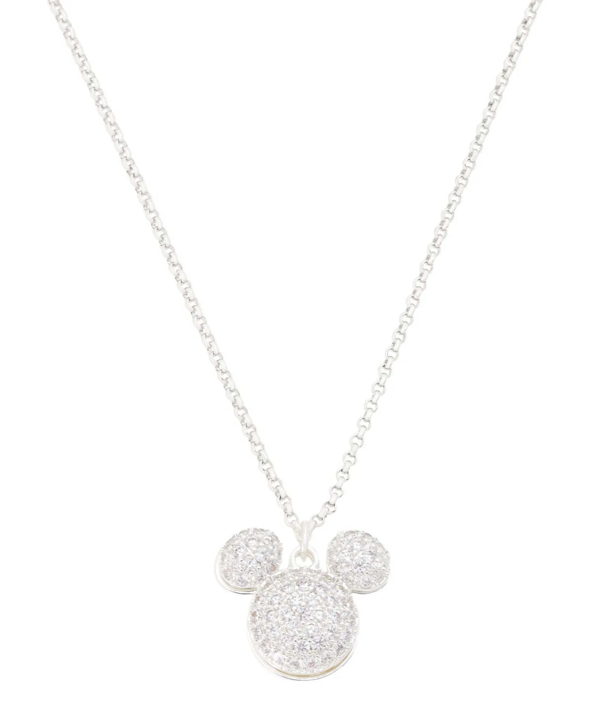 Cubic Zirconia Silver-Tone Mickey Head Necklace, 2-Piece Set by Disney