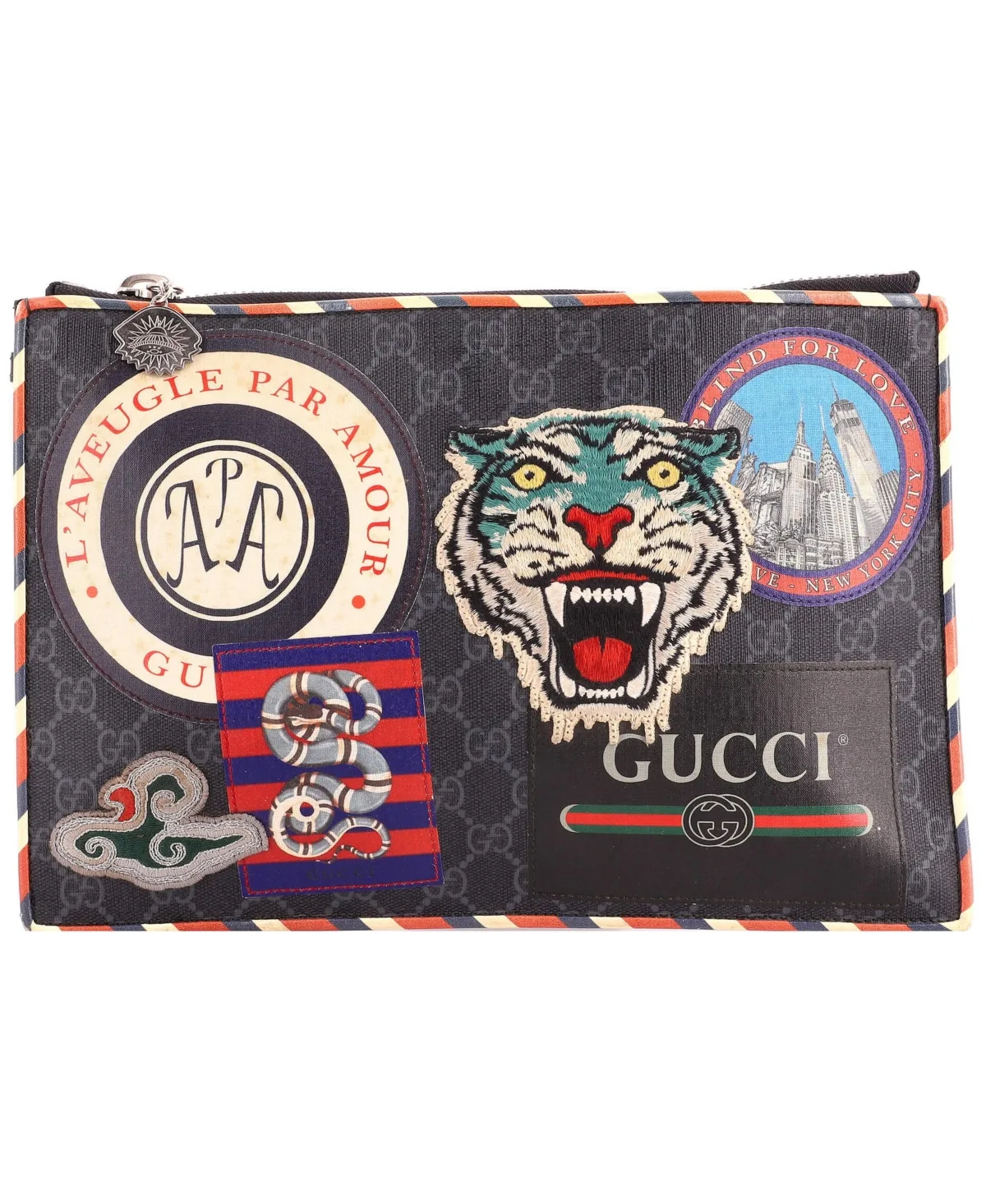 Pre-Owned Gucci Night Courrier Pouch Gg Coated Canvas with Applique by Gucci