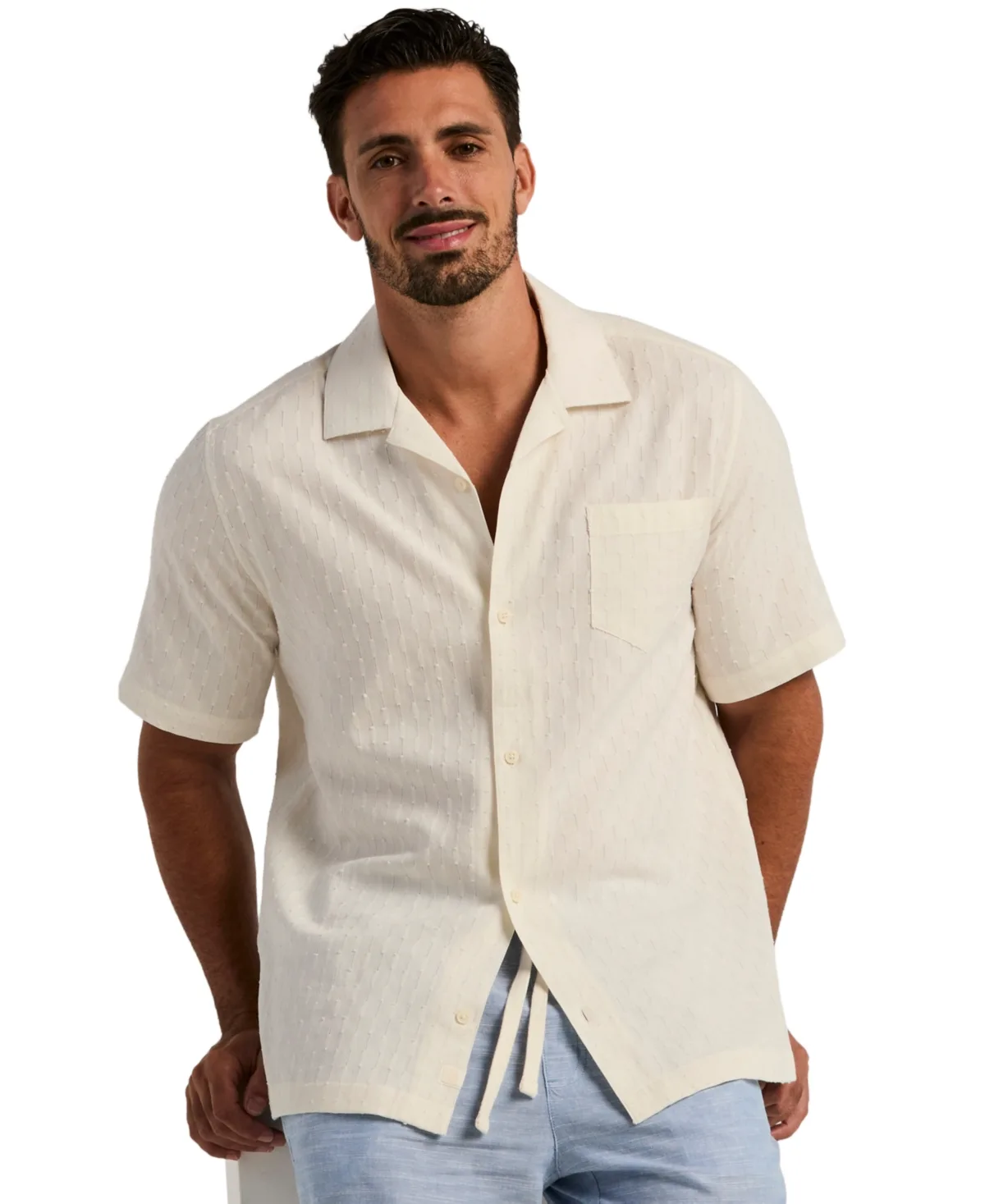 Allover Dobby Classic-Fit Camp-Collar Short-Sleeve Shirt by Cubavera