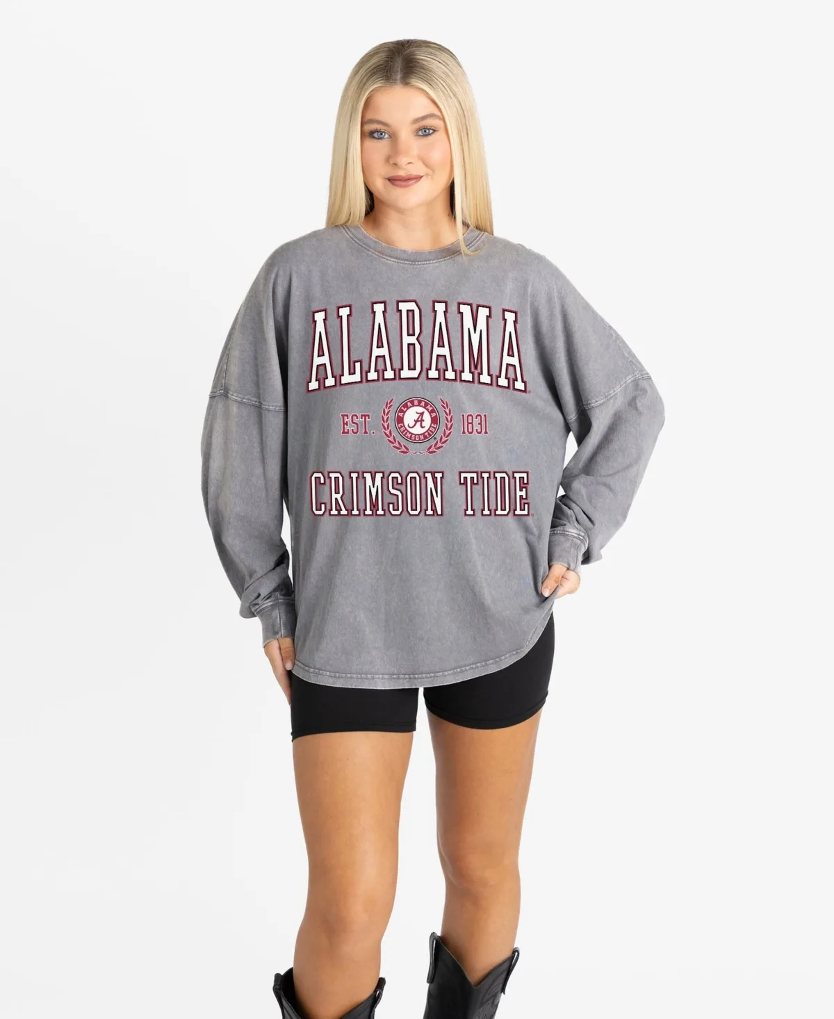Alabama Crimson Tide Oversized Final Score Snow Wash Long-Sleeve T-Shirt by Gameday Couture
