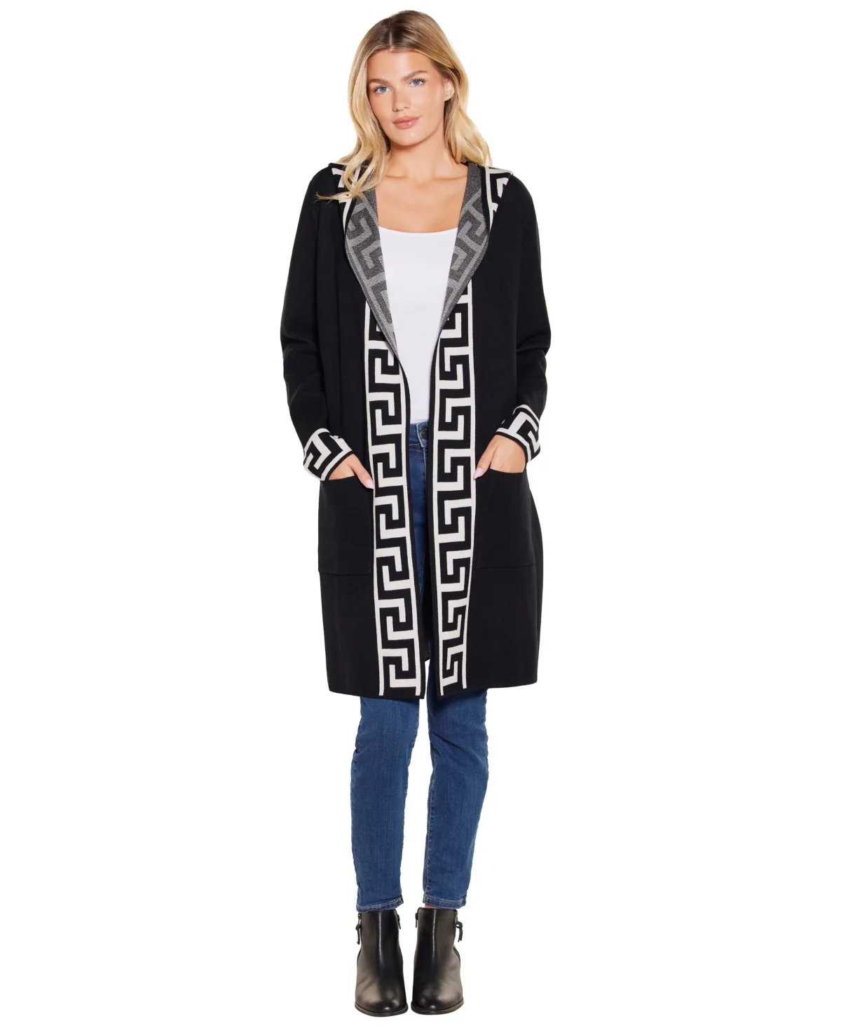 Hooded Open-Front Duster Cardigan by Belldini