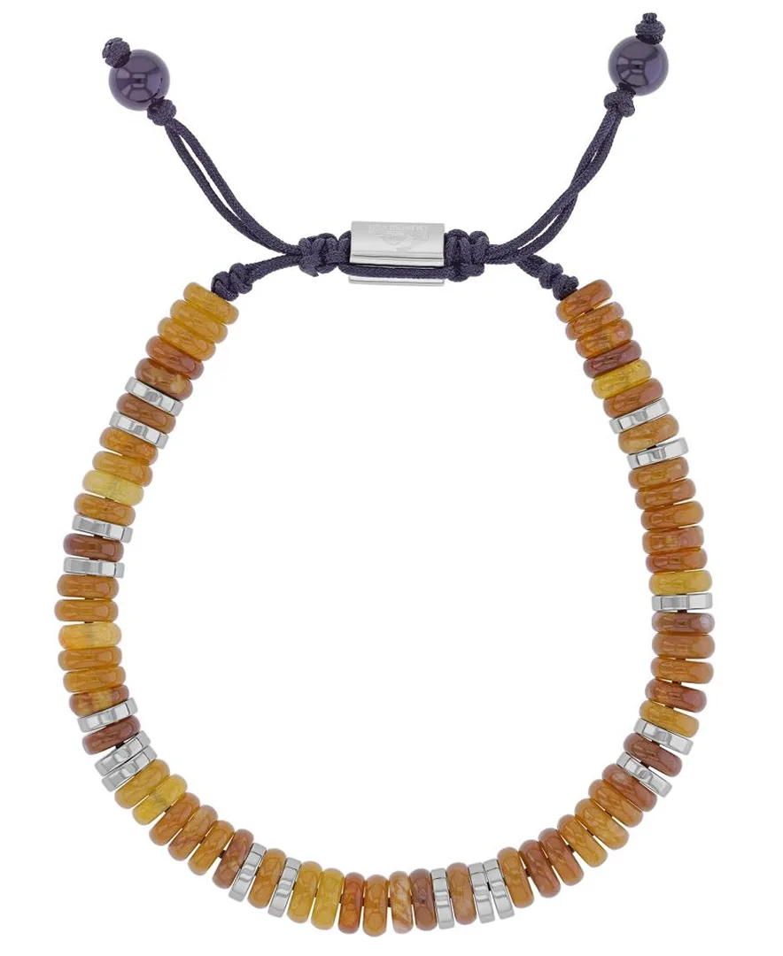 Platinum-Plated Slider Onyx Brown Jade Adjustable Bracelet by Quiksilver