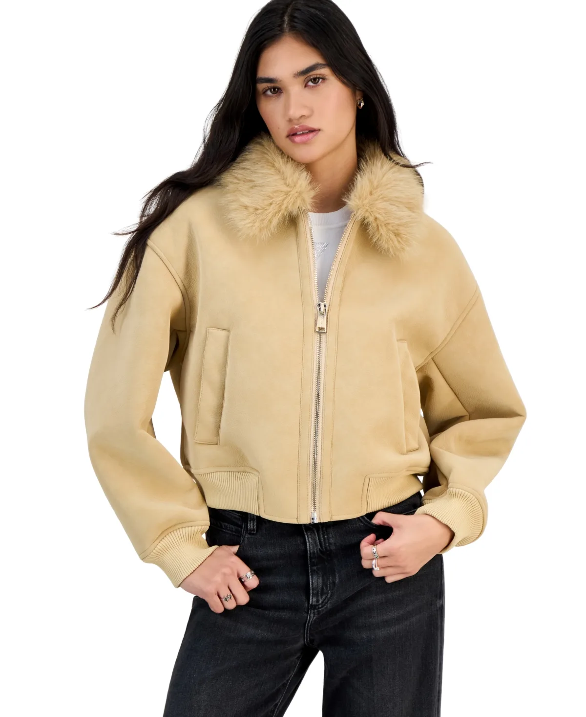 Delores Faux Shearling Long-Sleeve Bomber Jacket by GUESS