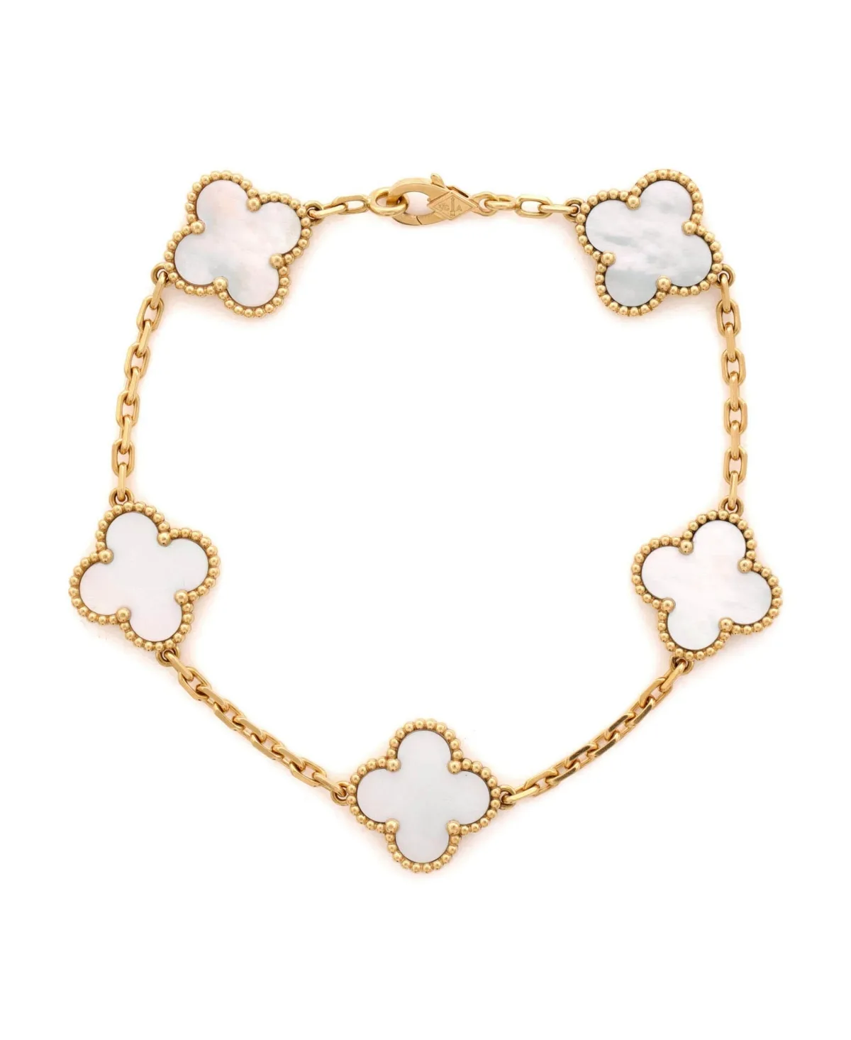 Van Cleef & Arpels Vintage Alhambra 5 Motifs Mother-of-Pearl Bracelet in 18k Yellow Gold by Pre Owned Van Cleef & Arpels