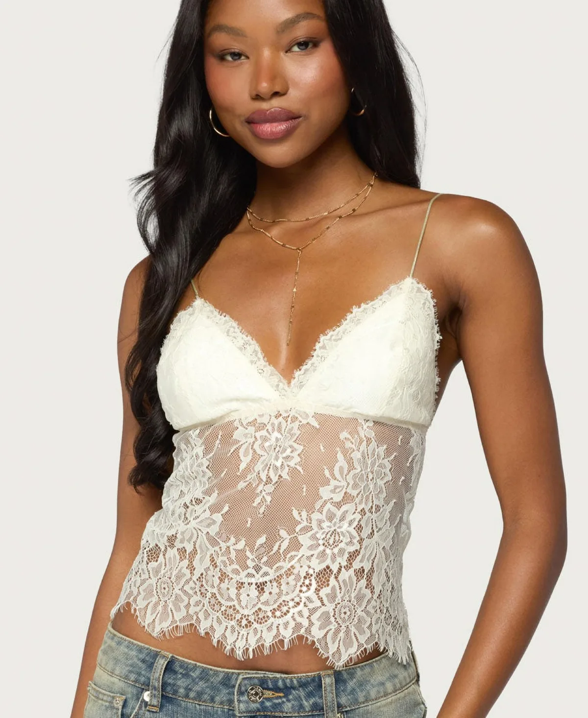 Ottilie Lace and Satin Effect Top by Edikted