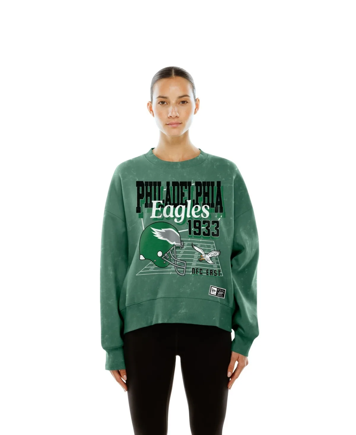 Philadelphia Eagles Throwback Mineral Wash Boxy Fleece Crewneck Sweatshirt by New Era