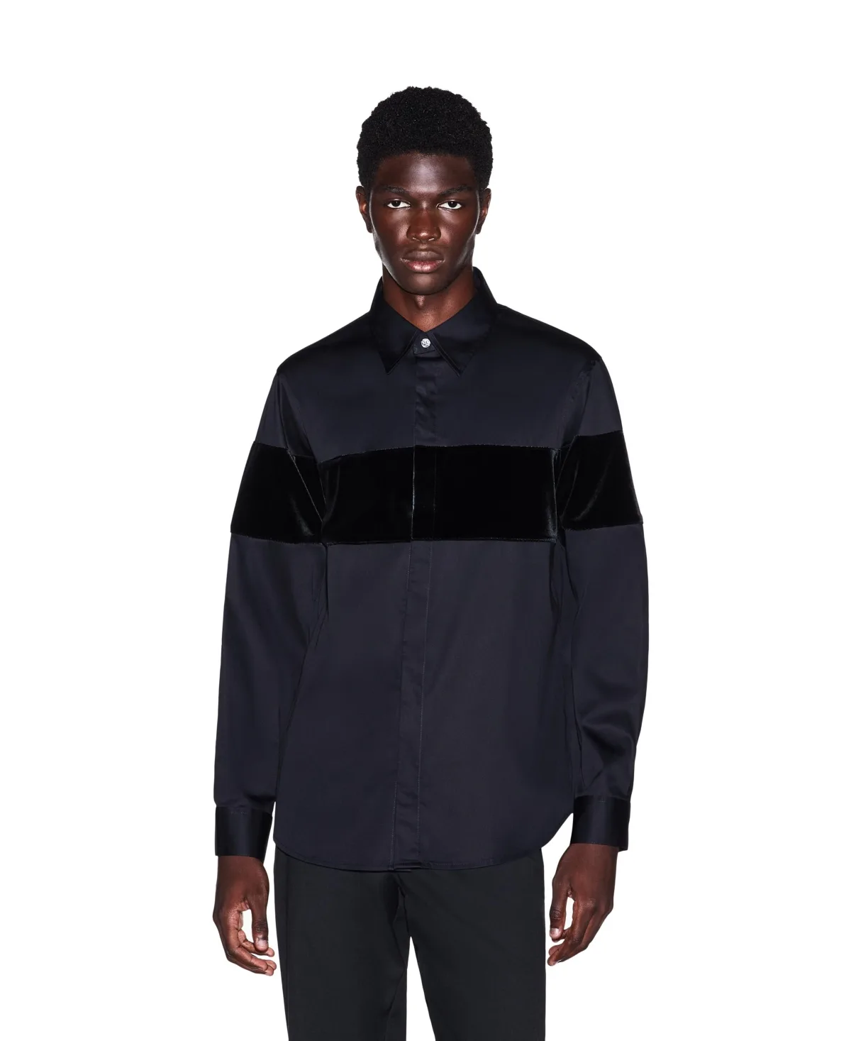 A - x Armani Exchange Stretch Colorblock Velvet-Detailed Long-Sleeve Button-Down Shirt by Armani