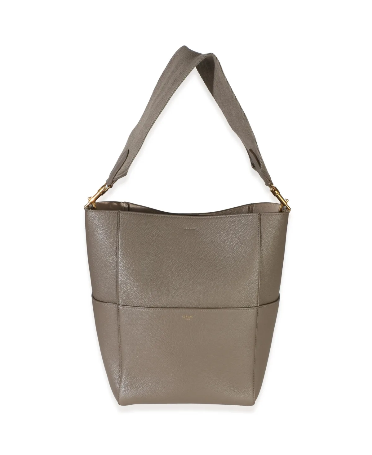 Pre-Owned Celine Taupe Soft Grained Calfskin Medium Sangle Bucket Bag by Celine