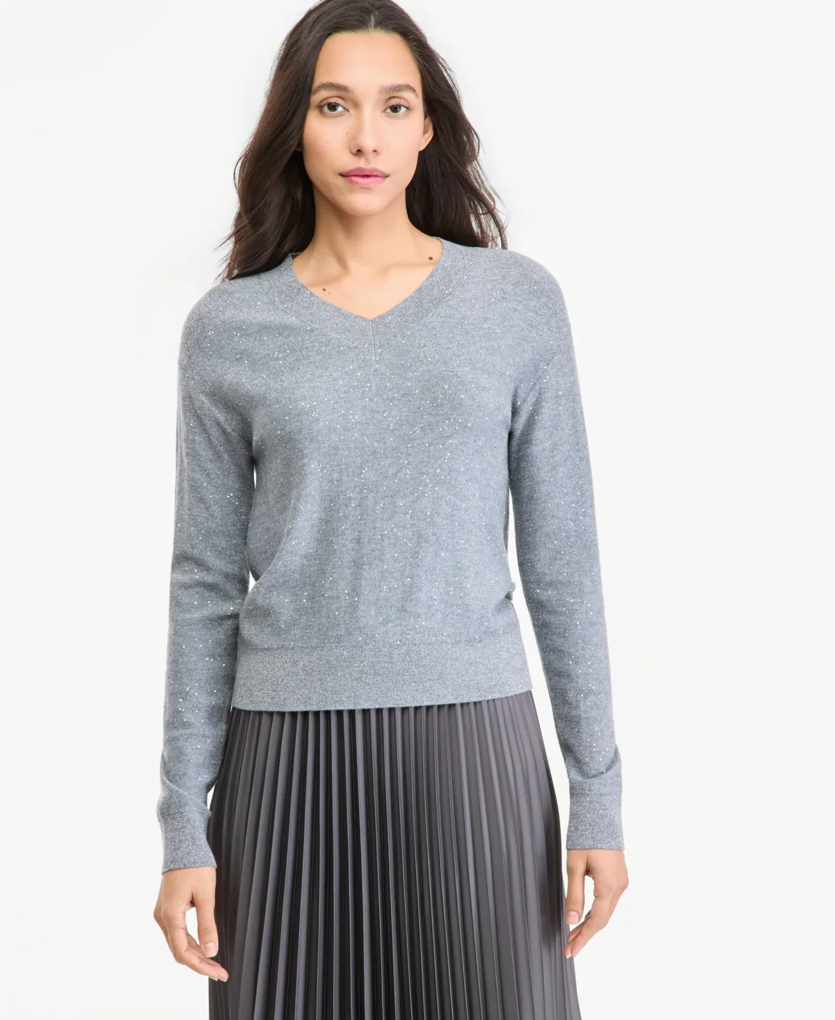 Emmfertile Sequin-Embellished Long-Sleeve V-Neck Sweater by Emme Marella
