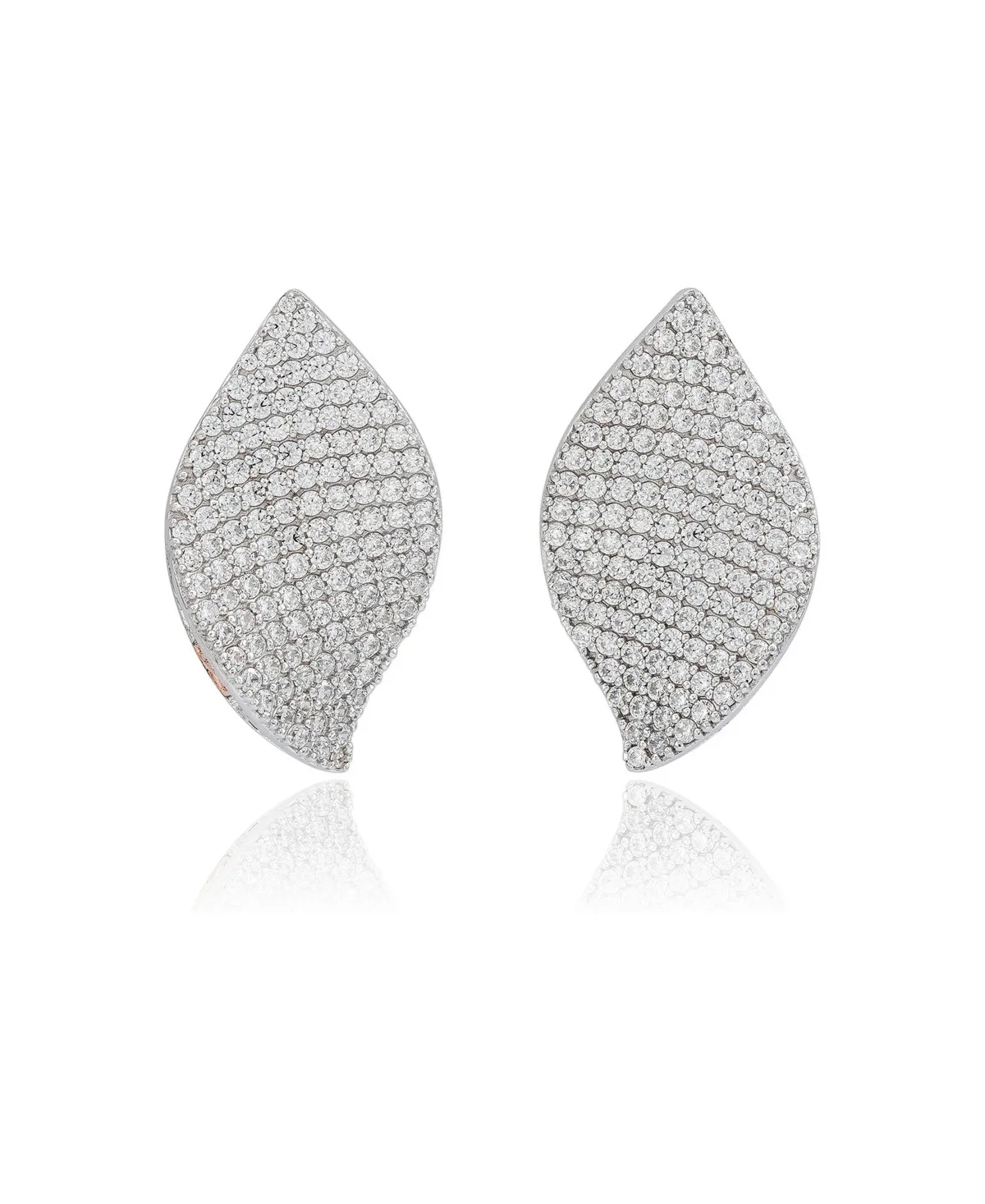Sterling Silver Cubic Zirconia Pave Petal Earrings by Suzy Levian New York