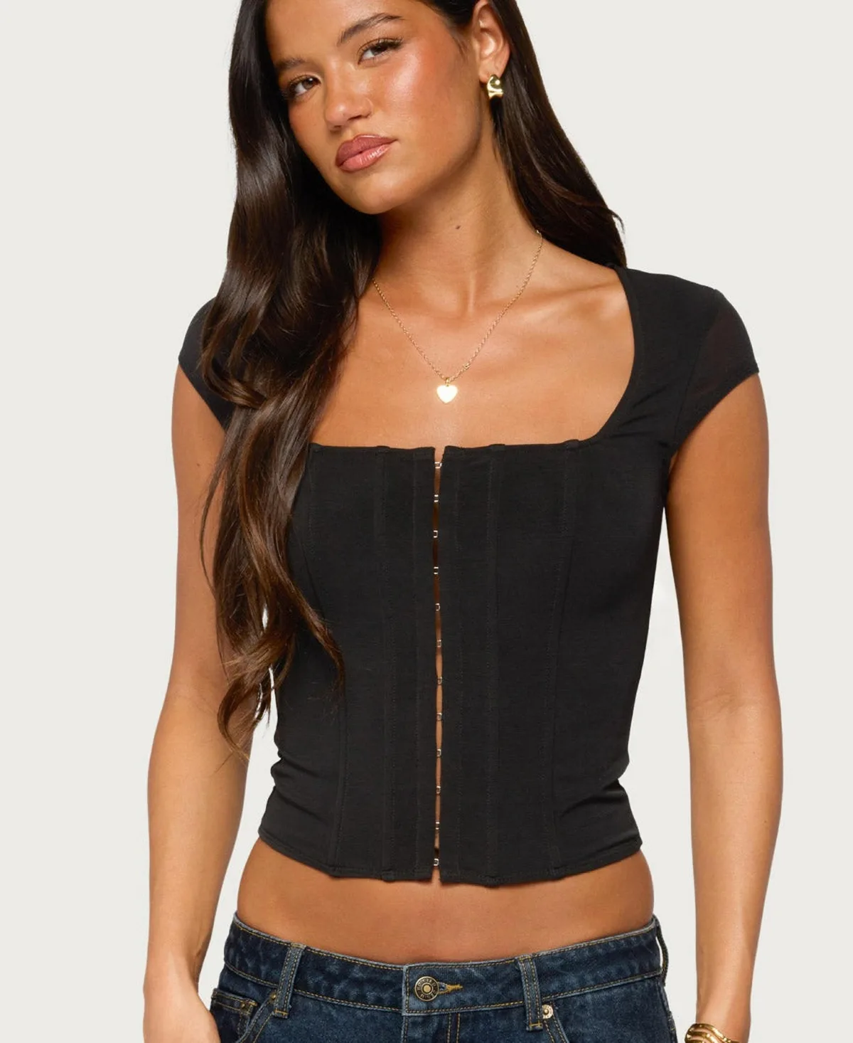 Airlie Square Neck Short Sleeve Mesh Corset by Edikted