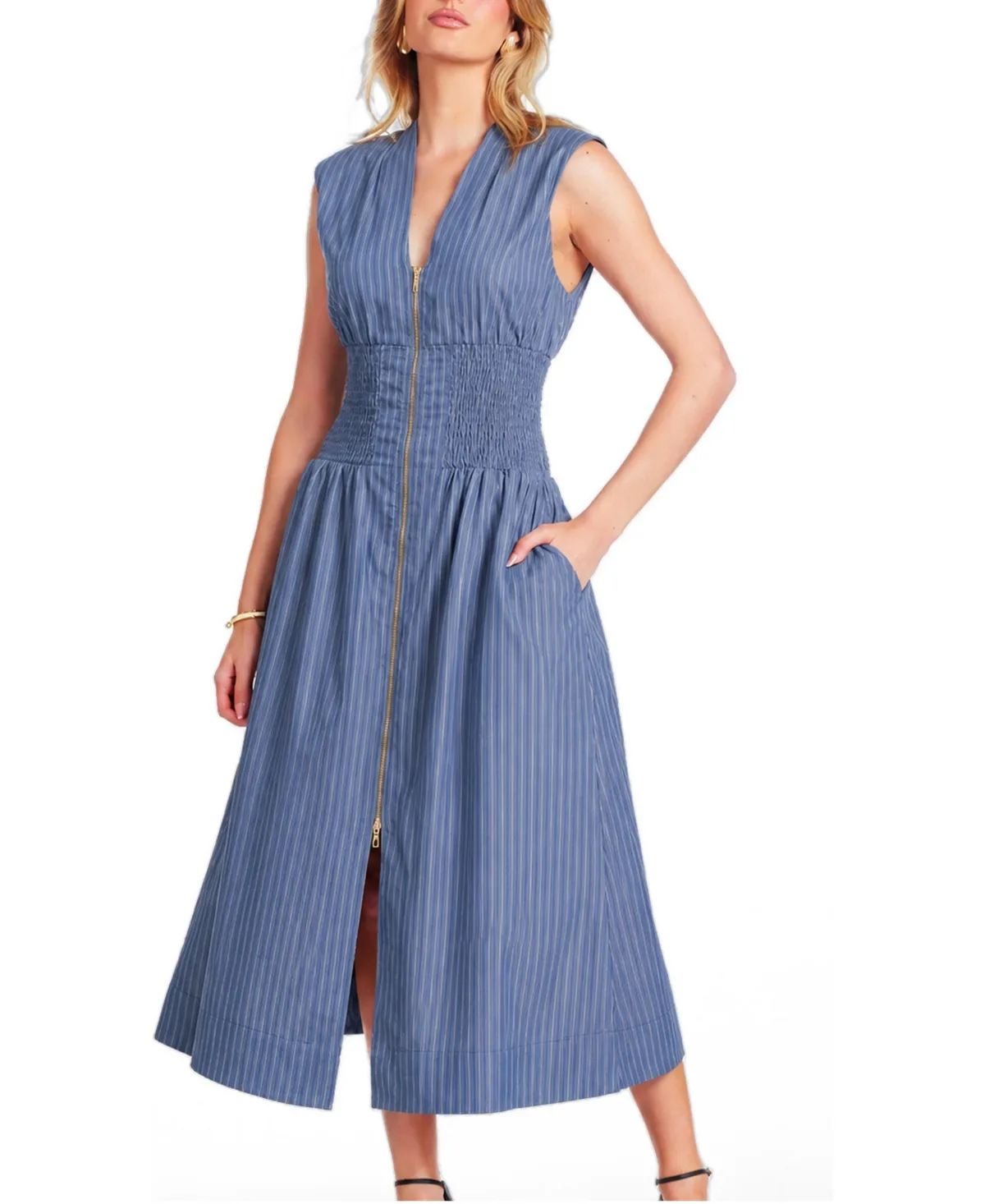 Skye V-Neck Fit-and-Flare Midi Dress by Bishop  Young