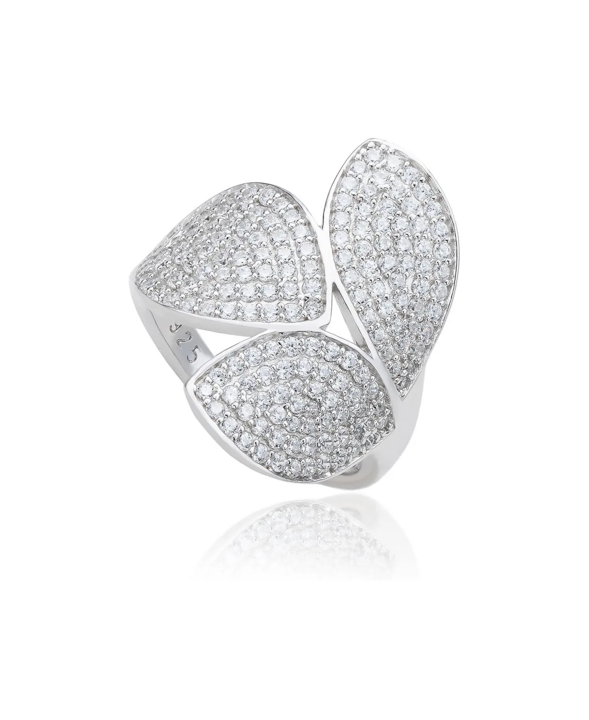 Suzy Levian New York Pave Cubic Zirconia Tri-Petal Sterling Silver Ring by Suzy Levian New York
