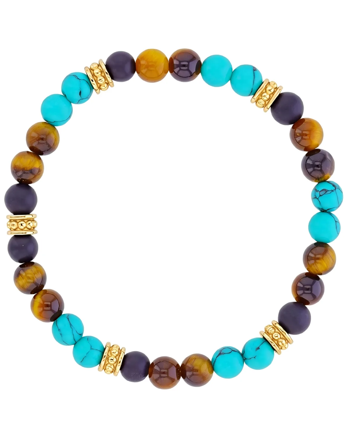 18k Yellow Gold-Plated Onyx Tiger Eye Turquoise Stretch Bracelet by Quiksilver