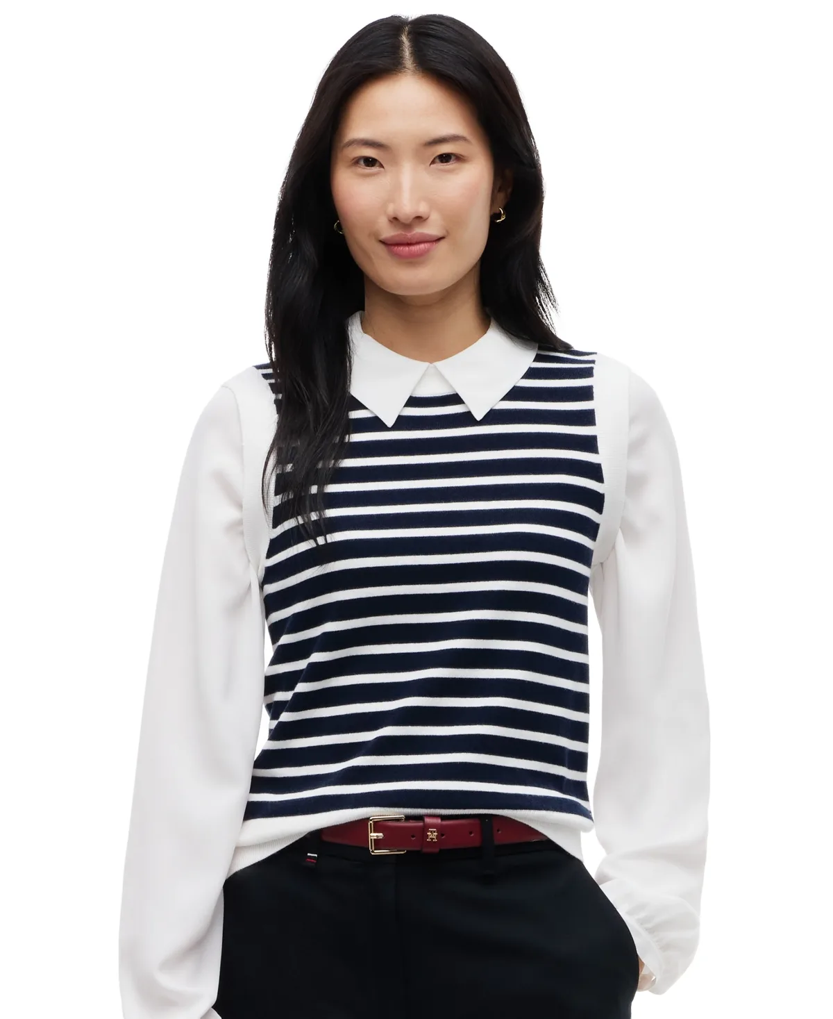 2 in 1 Collared Long-Sleeve Striped Sweater by Tommy Hilfiger