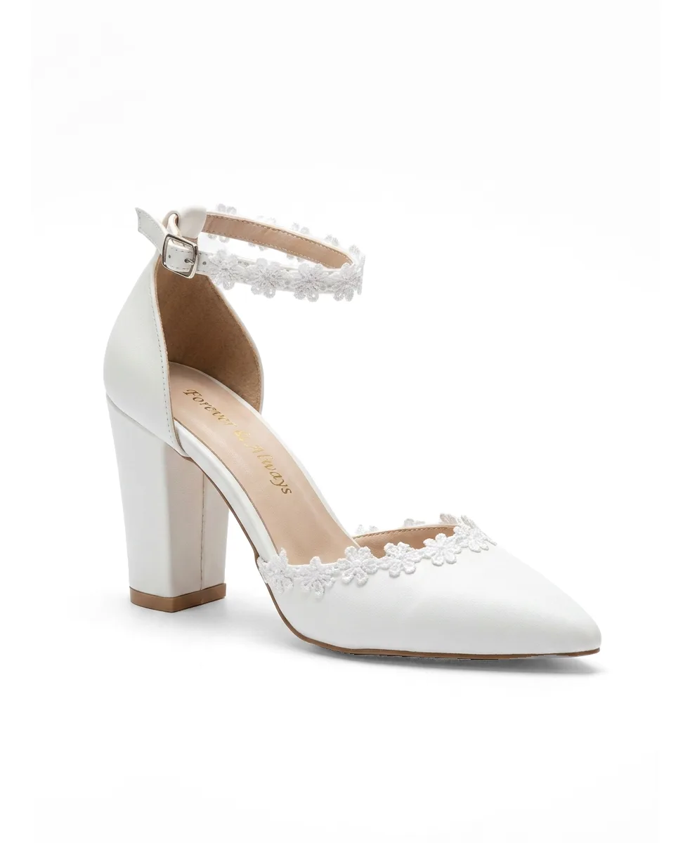 Alisa Block Heel Bridal Pointed Toe Pump by Prologue Shoes