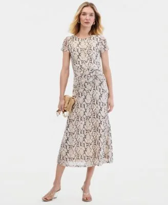 Short Sleeve Mesh Midi Dress by INC International Concepts