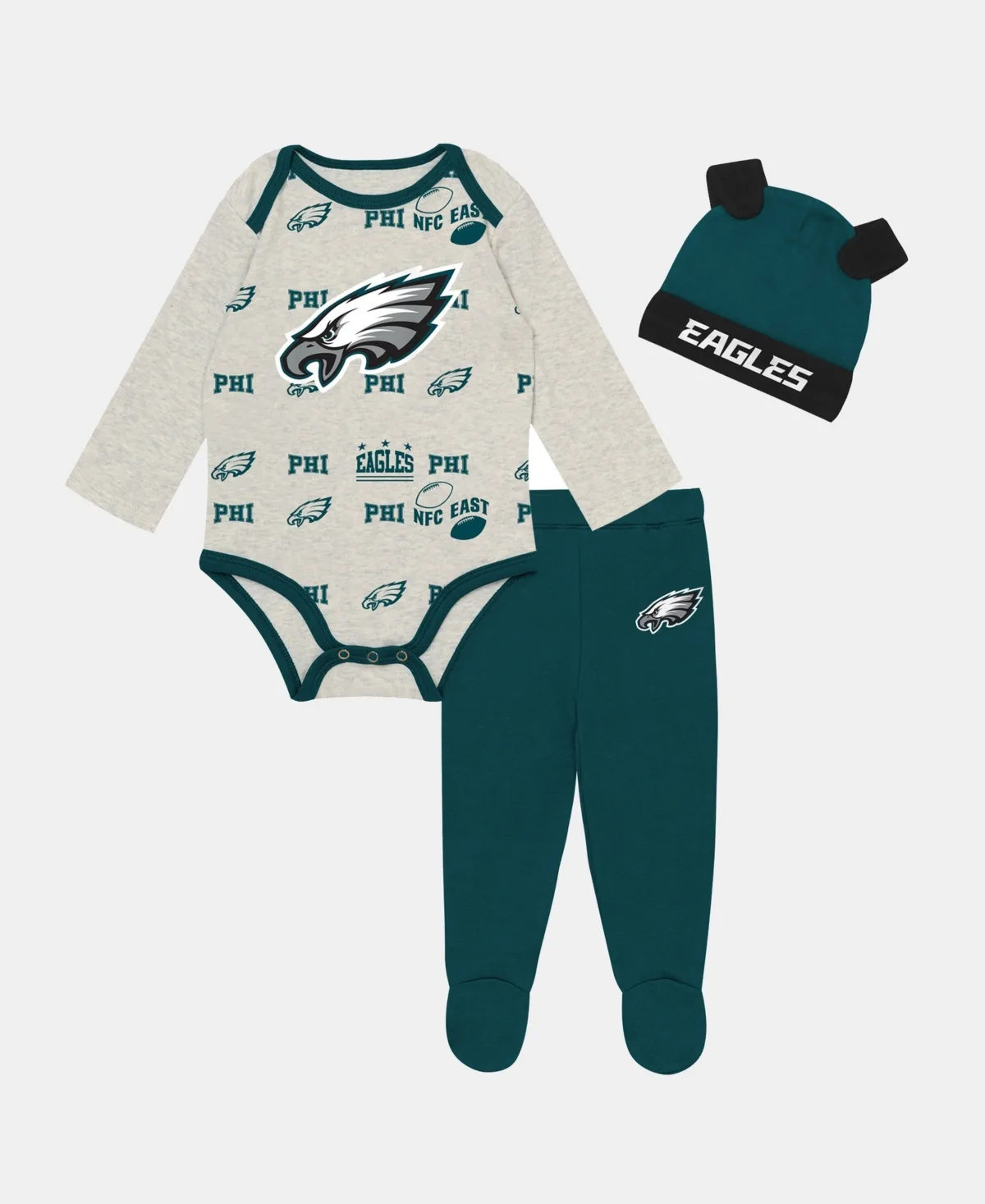 Philadelphia Eagles Huddles Giggles 3-Piece Pant and Hat Set by Outerstuff