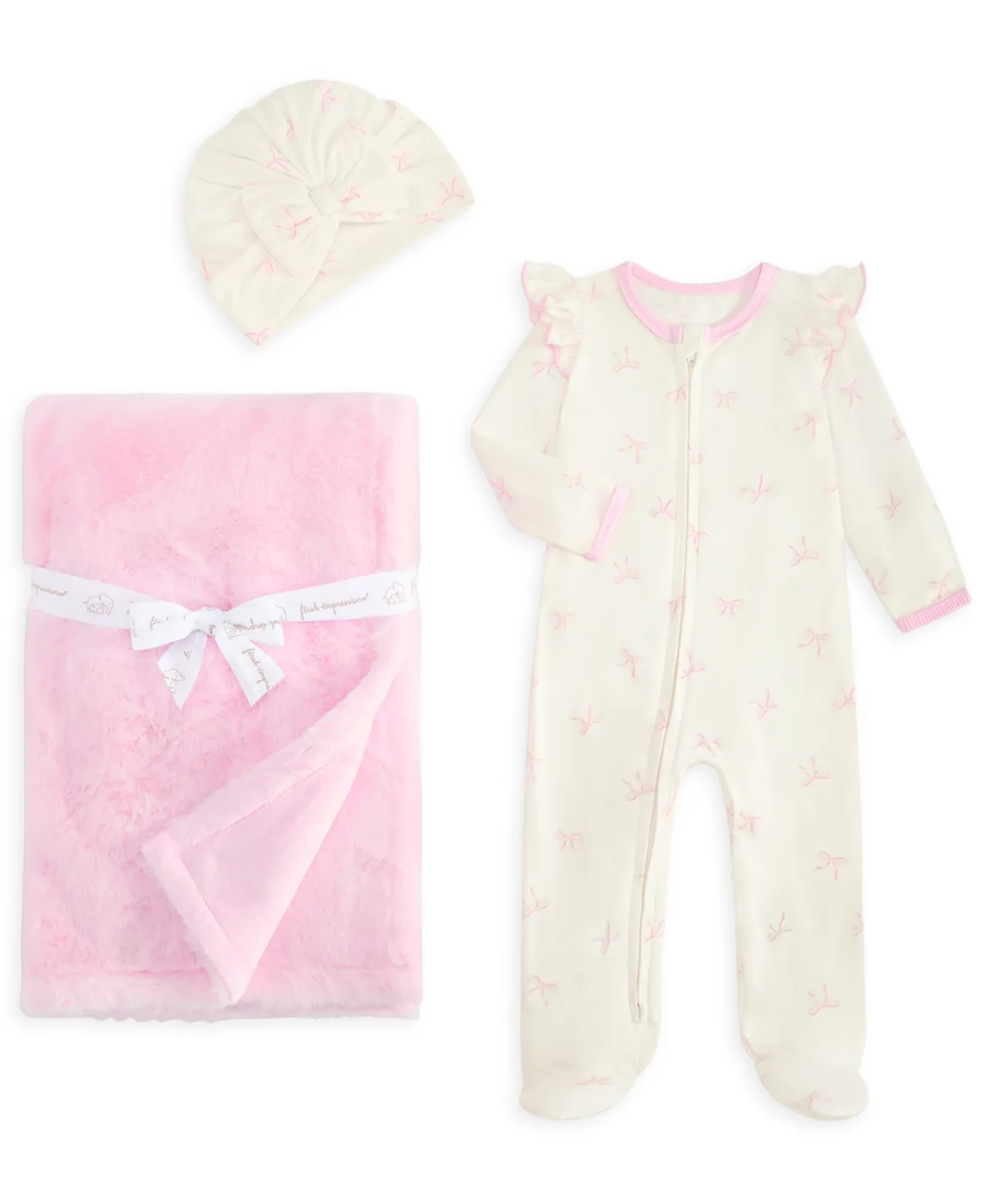 Bow Footed Coverall, Blanket and Hat 3-Piece Set by First Impressions