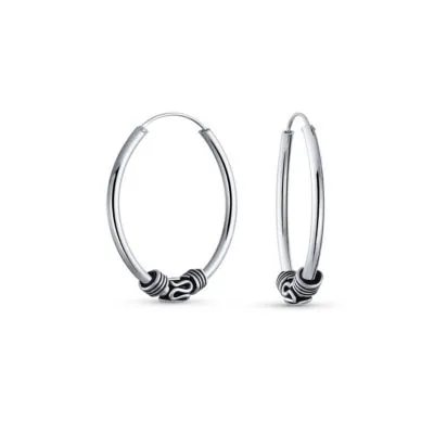 Bali Indigenous Swirl Hoop Huggie Earrings Oxidized Sterling Silver Multiple Sizes by Bling Jewelry