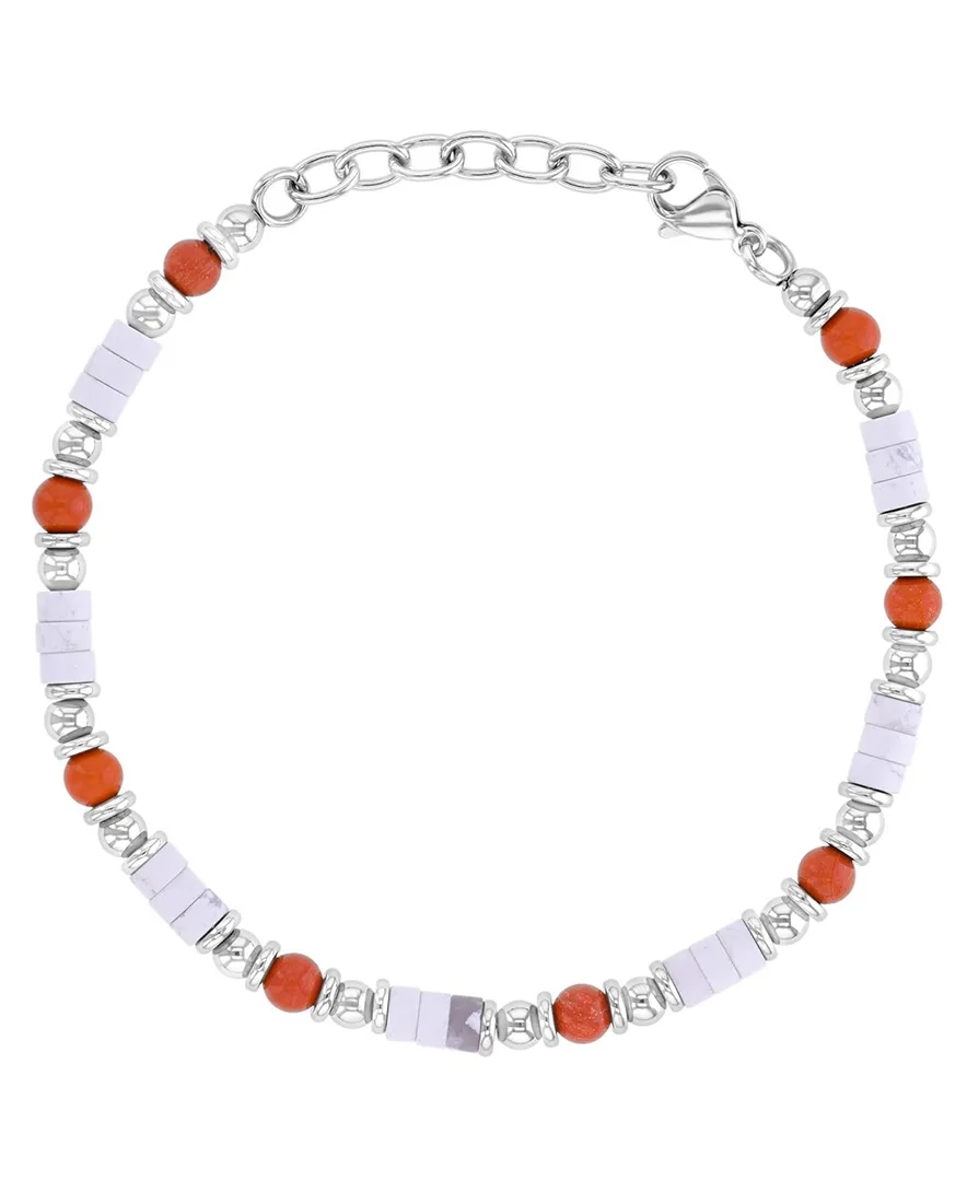 Platinum-Plated Red Marble Bracelet