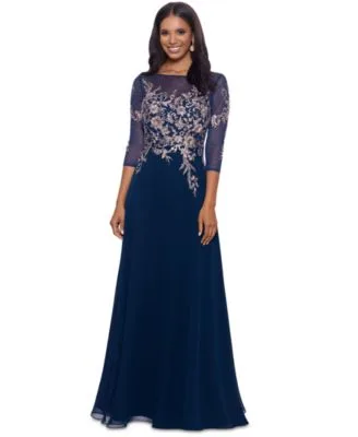 Embroidered 3/4 Sleeve Gown by Betsy & Adam