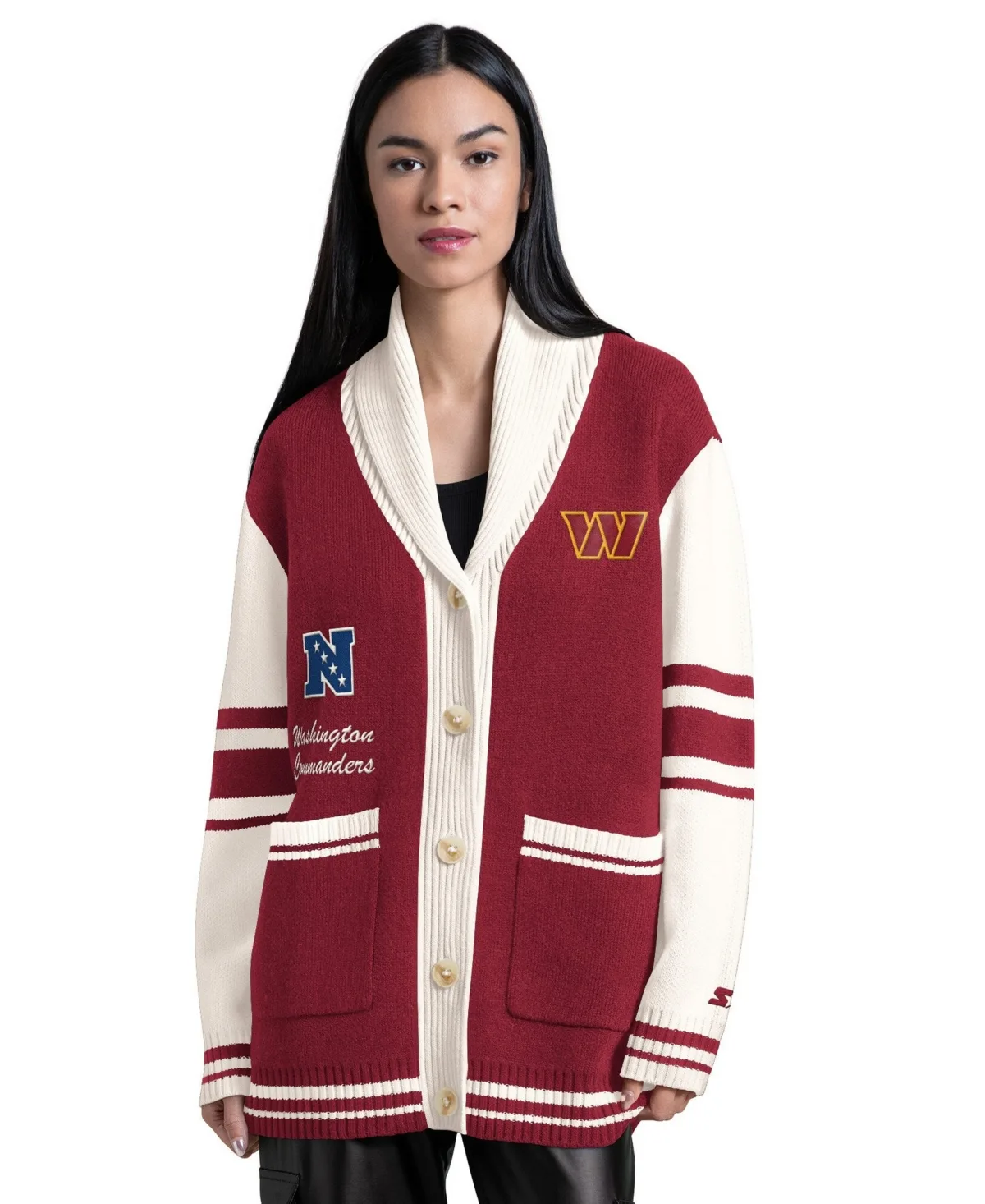 Washington Commanders Strike Zone Shawl-Collar Button-Up Cardigan