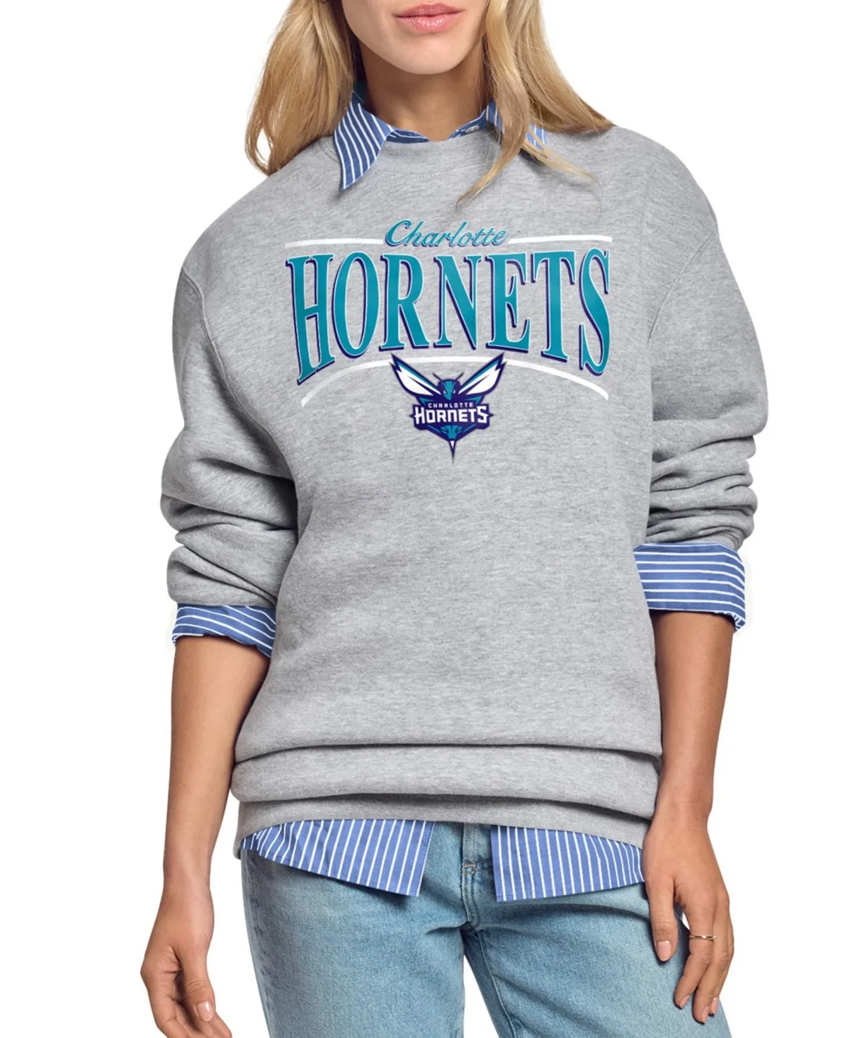 Charlotte Hornets Arch Stripe Fleece Crewneck Sweatshirt