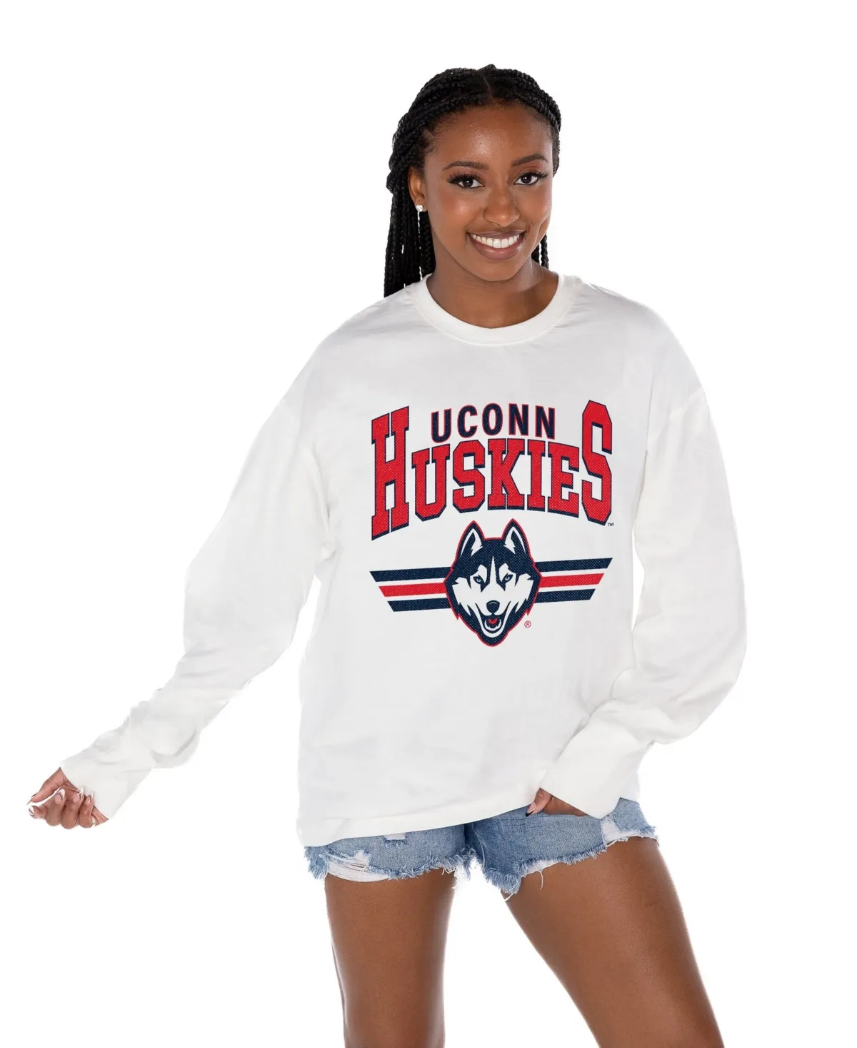UConn Huskies Oversized Swift Strike Long-Sleeves T-Shirt by Gameday Couture