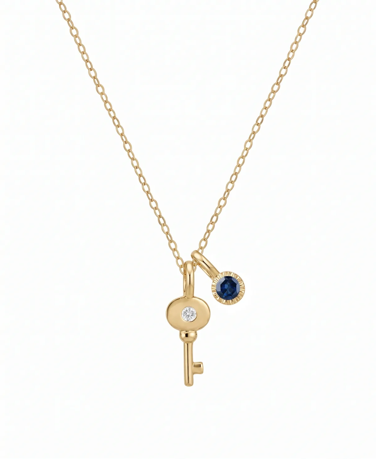 Sapphire Charm with Diamond Accent Key Pendant (1/10 ct. t.w.) in 14k Gold