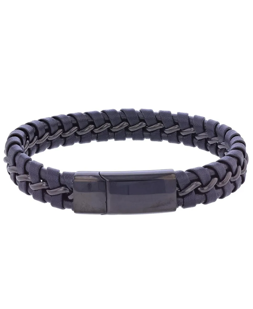 Platinum Cylinder Lock Leather Bracelet