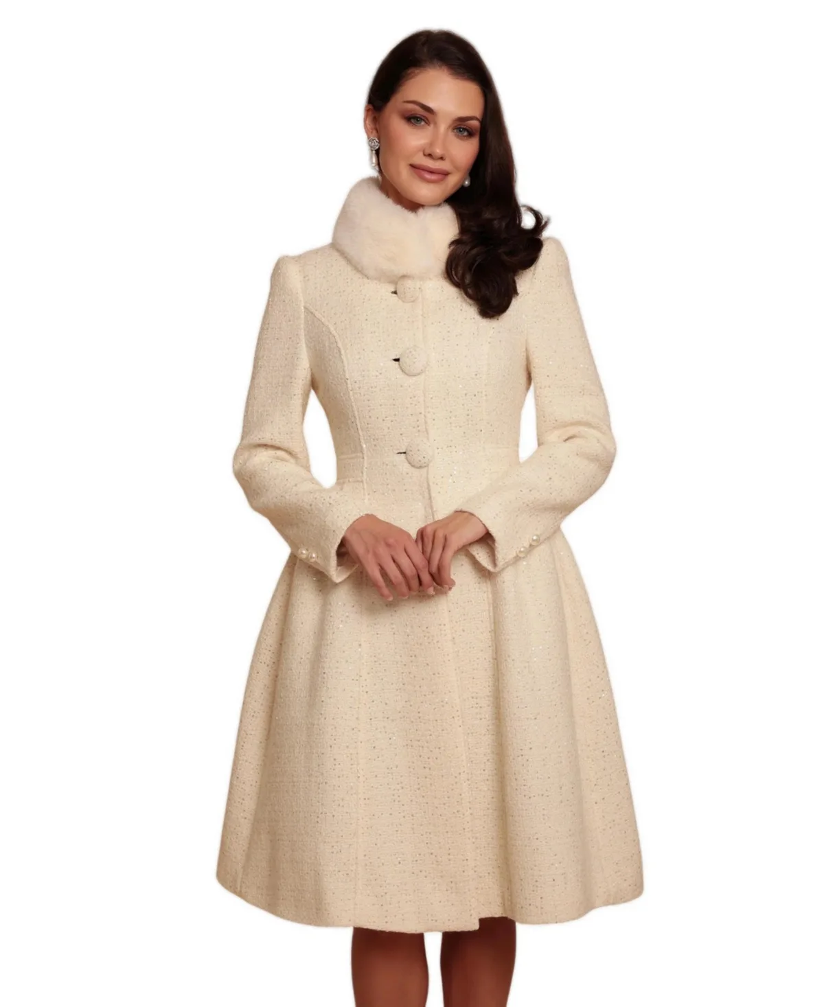 Starlet Wool Tweed A-Line Coat by Santinni