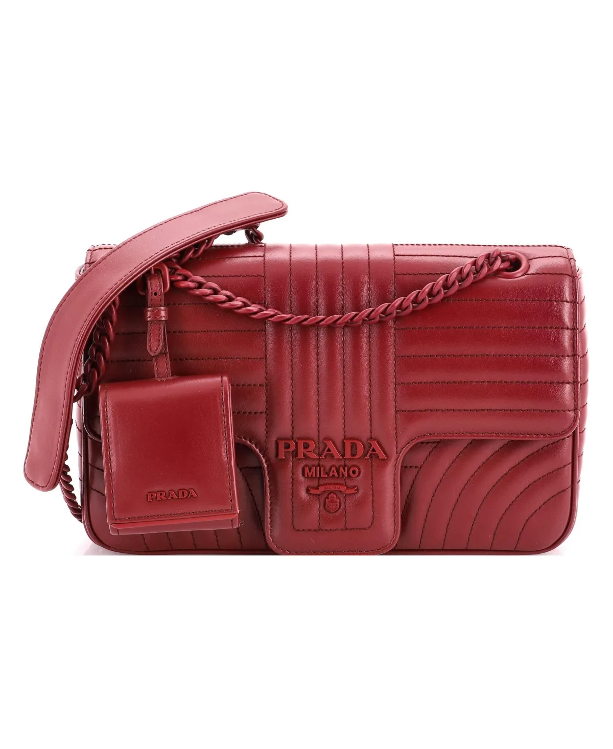 Pre-Owned Large Chain Flap Shoulder Bag Diagramme Quilted Leather by Prada