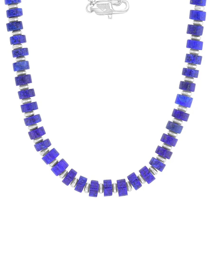 Platinum-Plated Steel Lapis Polished Beads Necklace by Quiksilver
