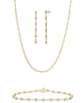 Diamond Flower Necklace Earrings Bracelet Collection in 14k Yellow Gold by Wrapped in Love
