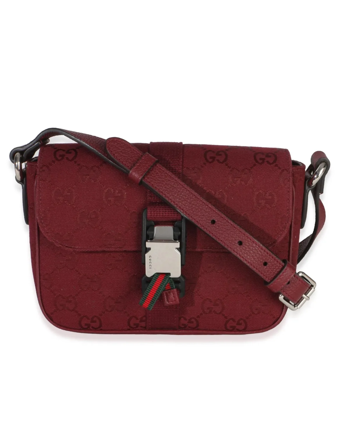 Pre-Owned Burgundy Gg Monogram Canvas Small Buckle Messenger Bag by Gucci