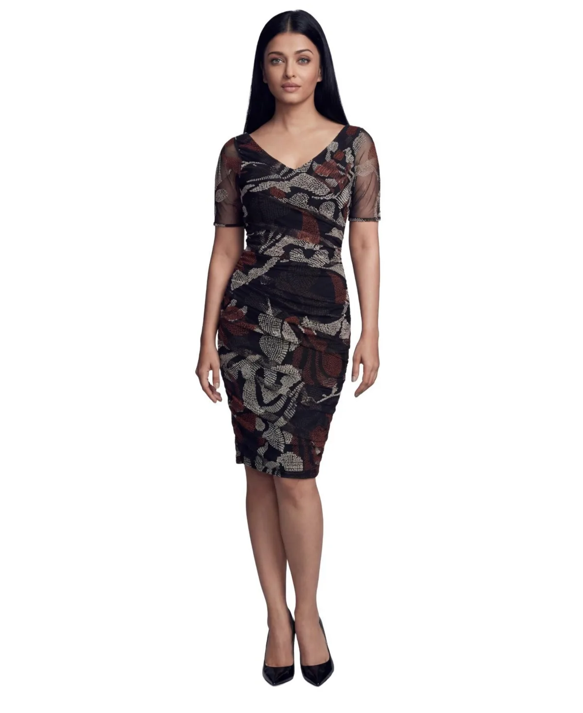 Lola Fitted Ruched V-Neck Dress by Luna Fashion House