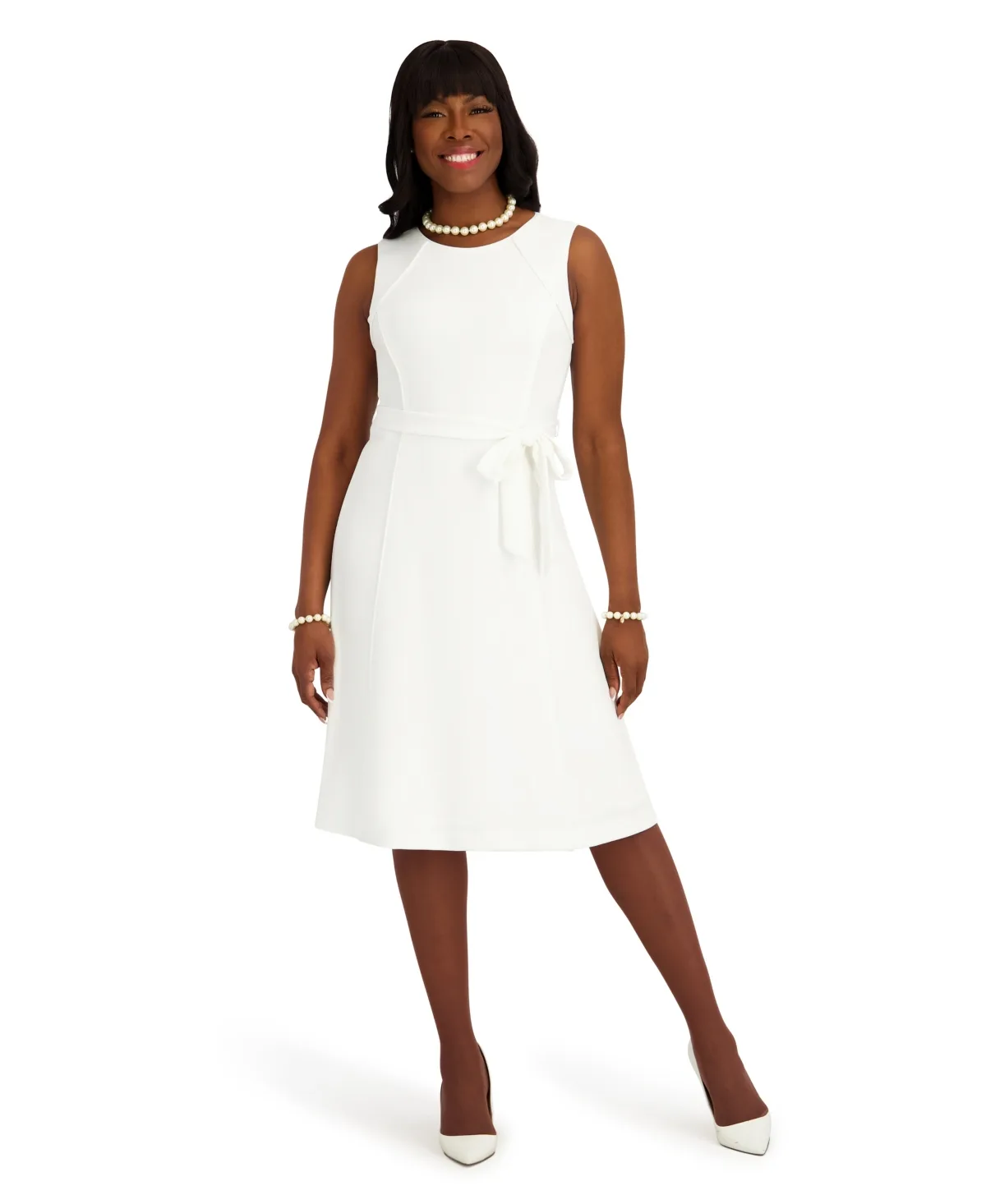 Contrast Seam with Sash Sleeveless Midi Dress by Kasper