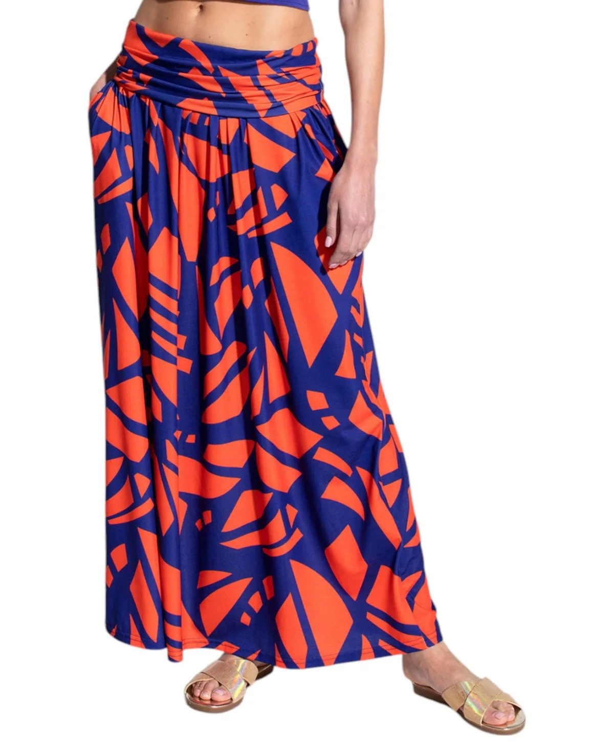 Printed Roll Top Maxi Skirt by Hotsquash London
