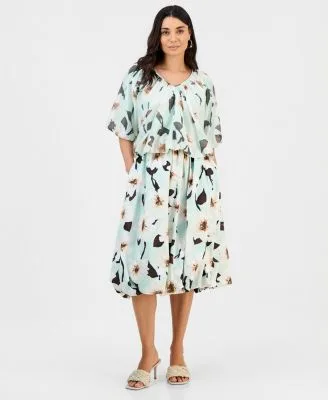 Puff Sleeve Bubble Blouse Pull on Midi Skirt by INC International Concepts
