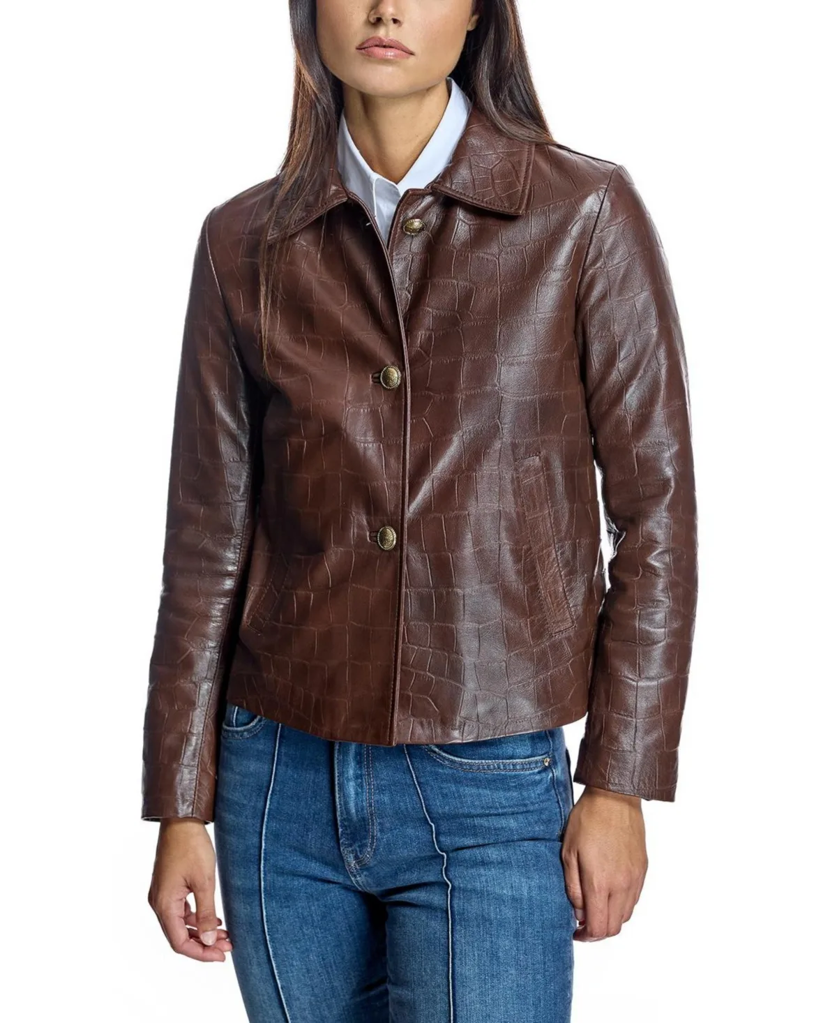 Croc Stamped Leather Jacket by Julia & Stella by Maximilian