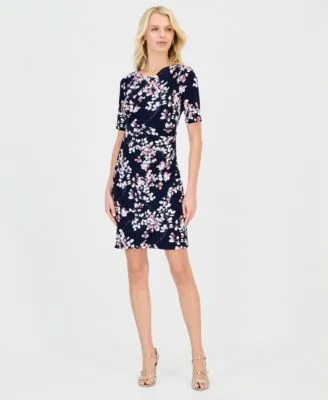 Floral Faux Wrap Elbow Sleeve Dress by Connected